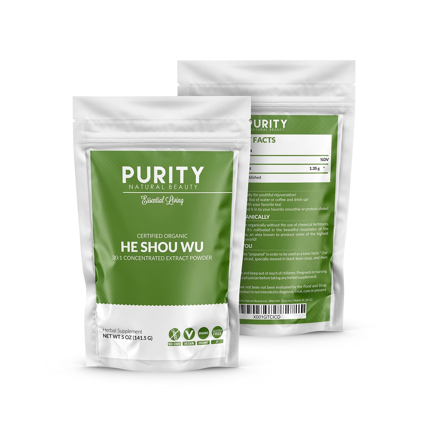 Close up of organic certification on Purity He Shou Wu packaging