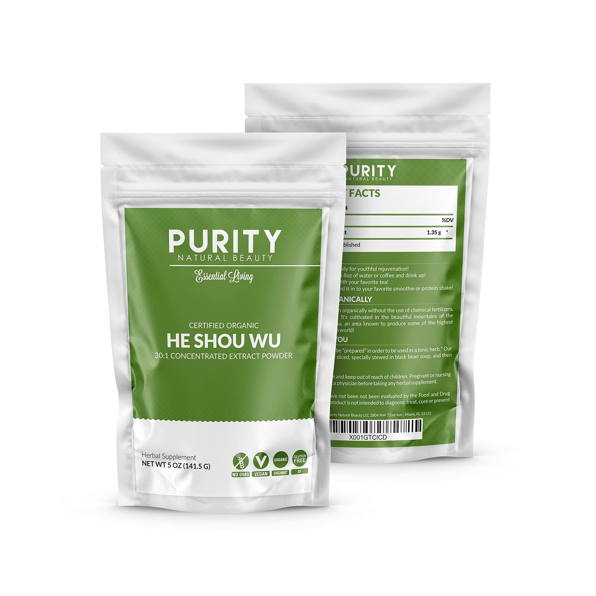 Close up of organic certification on Purity He Shou Wu packaging