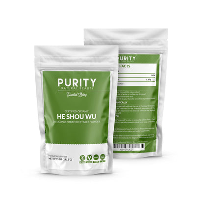 Close up of organic certification on Purity He Shou Wu packaging
