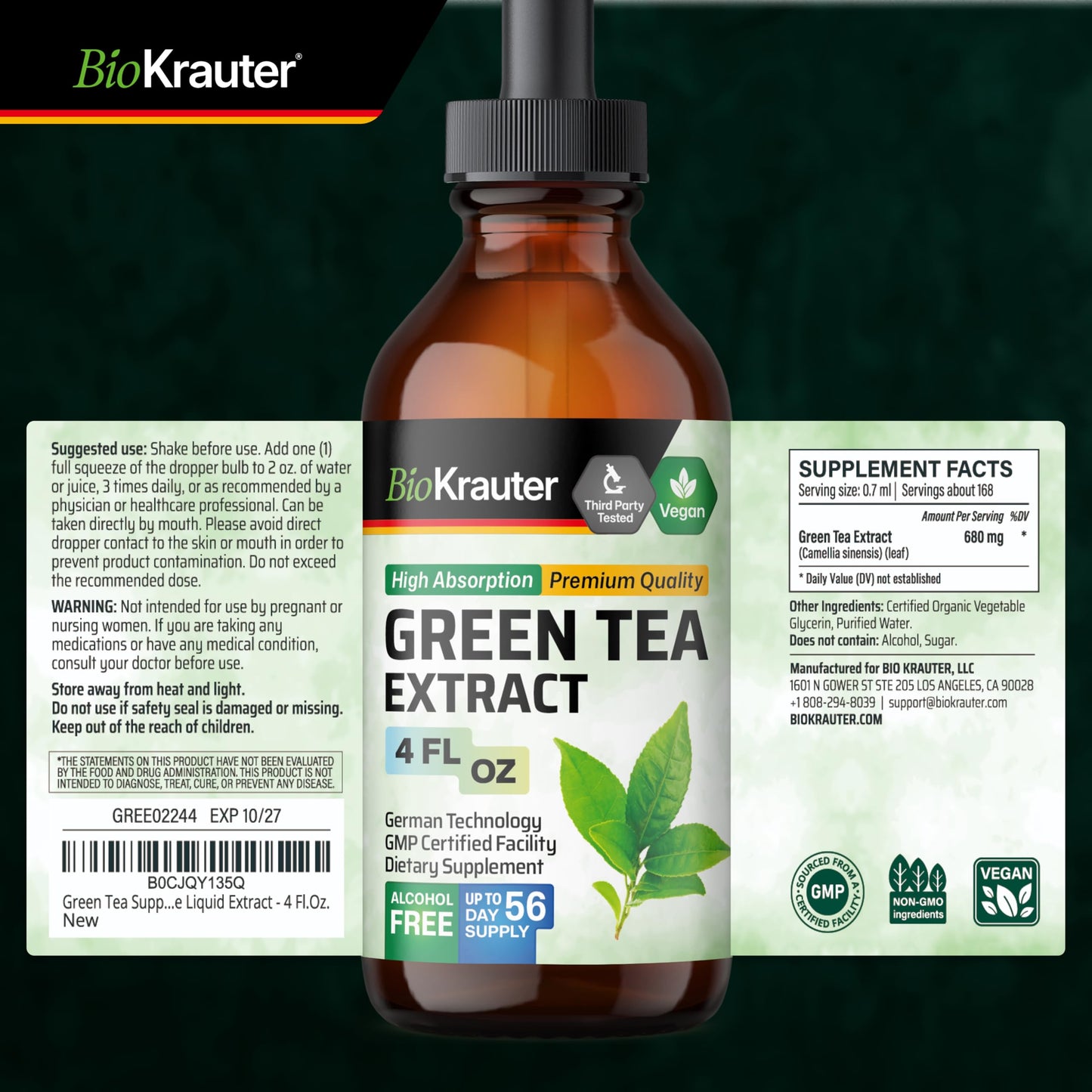 Bio Krauter Green Tea Extract bottle on white background