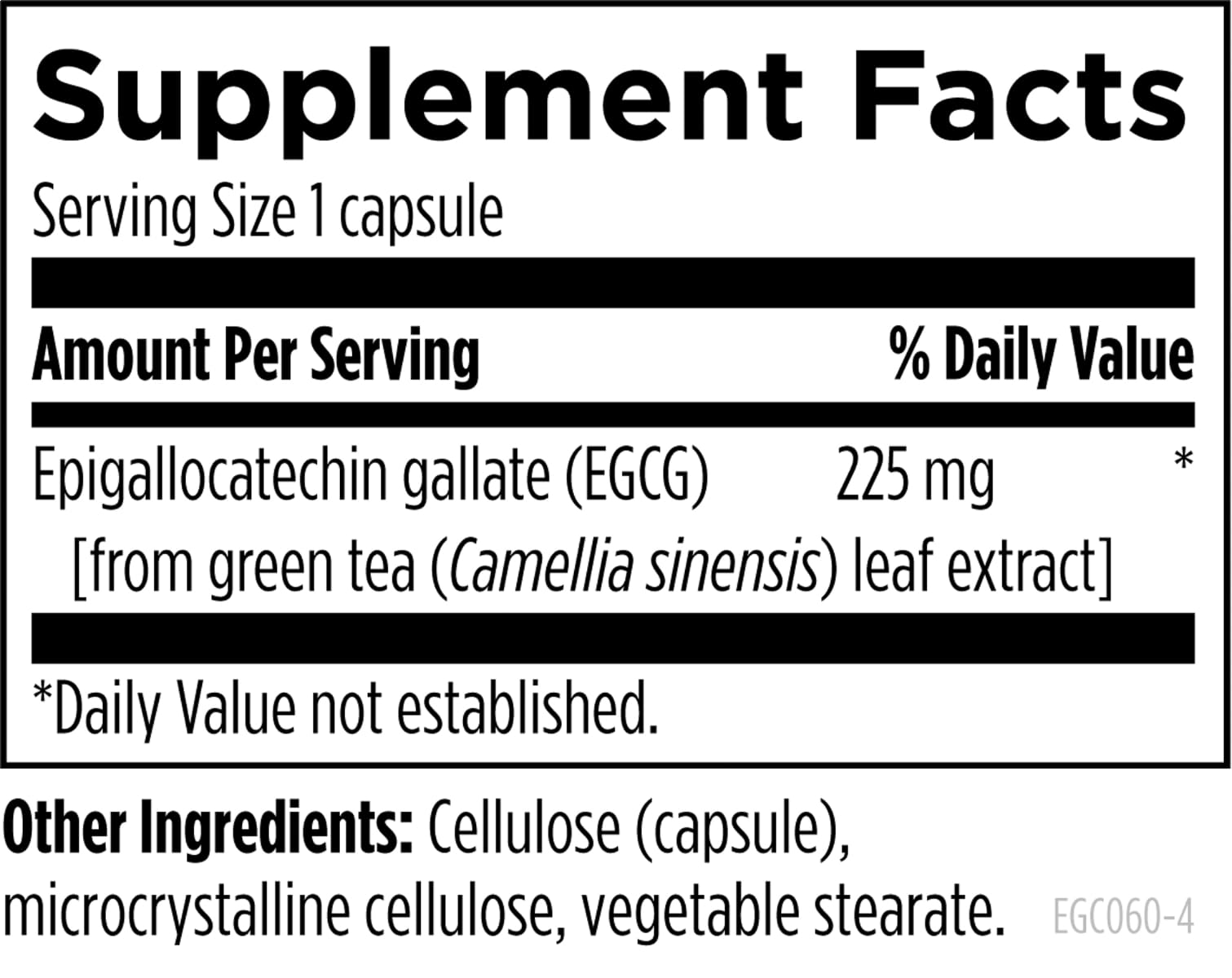 Designs for Health EGCg 60 vegetarian capsules bottle side view