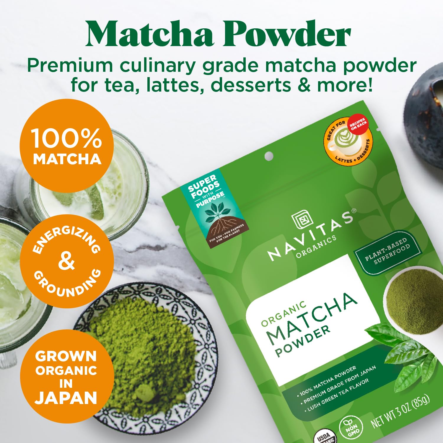 Organic culinary grade matcha powder texture and color