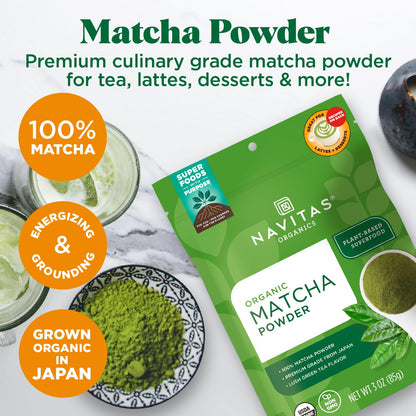 Organic culinary grade matcha powder texture and color