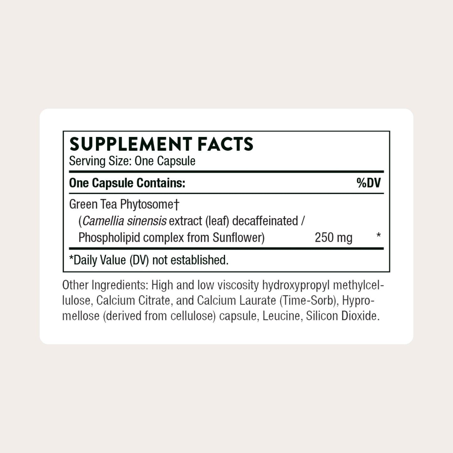 Thorne Green Tea Phytosome label detail showing ingredients