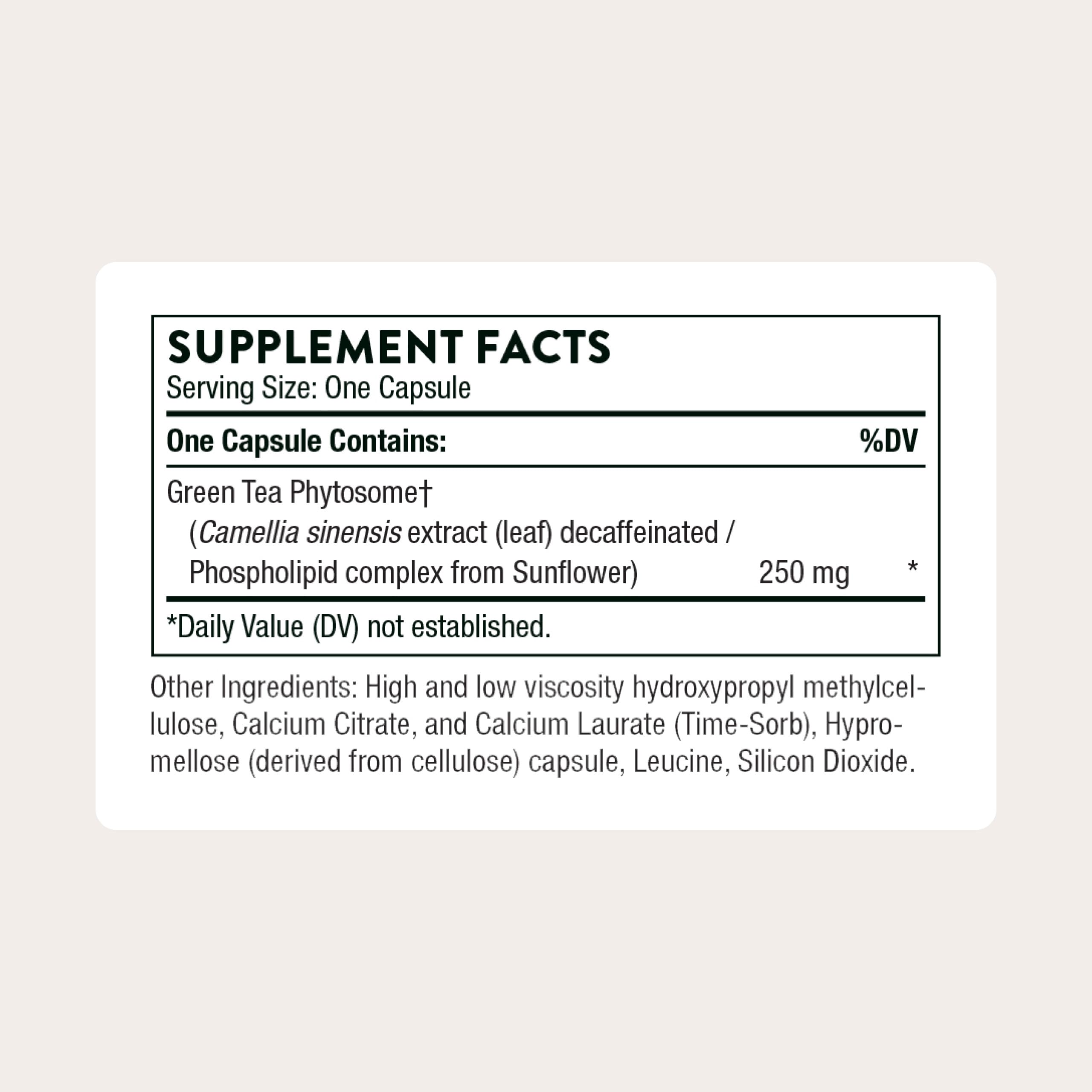 Thorne Green Tea Phytosome label detail showing ingredients