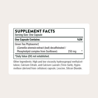 Thorne Green Tea Phytosome label detail showing ingredients