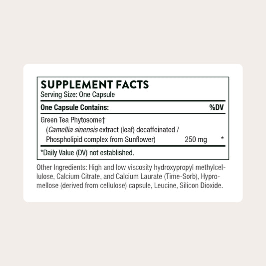 Thorne Green Tea Phytosome label detail showing ingredients