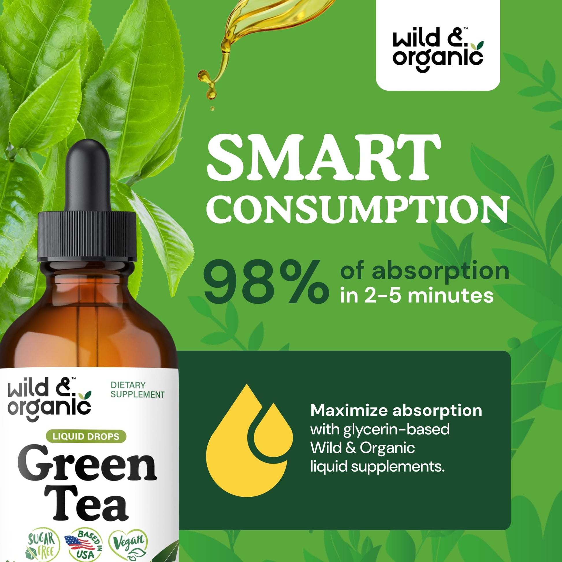 Back label of Wild and Organic green tea extract showing ingredients