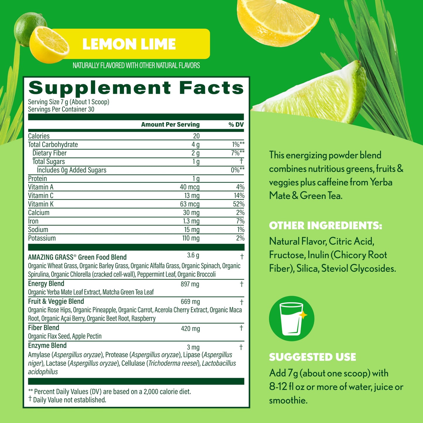 Amazing Grass energy supplement nutritional facts label