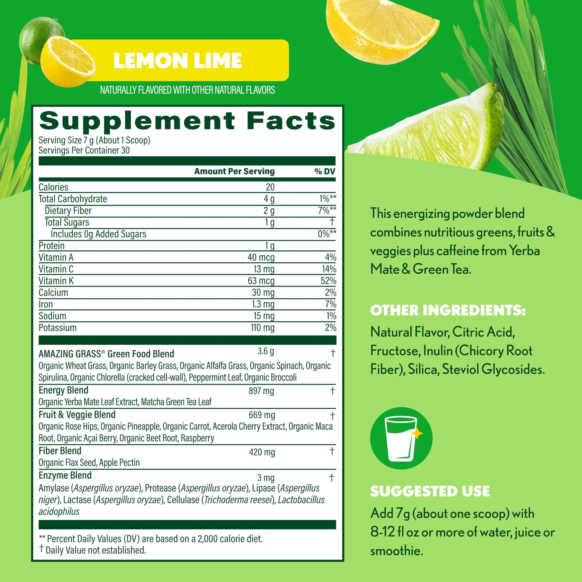 Amazing Grass energy supplement nutritional facts label