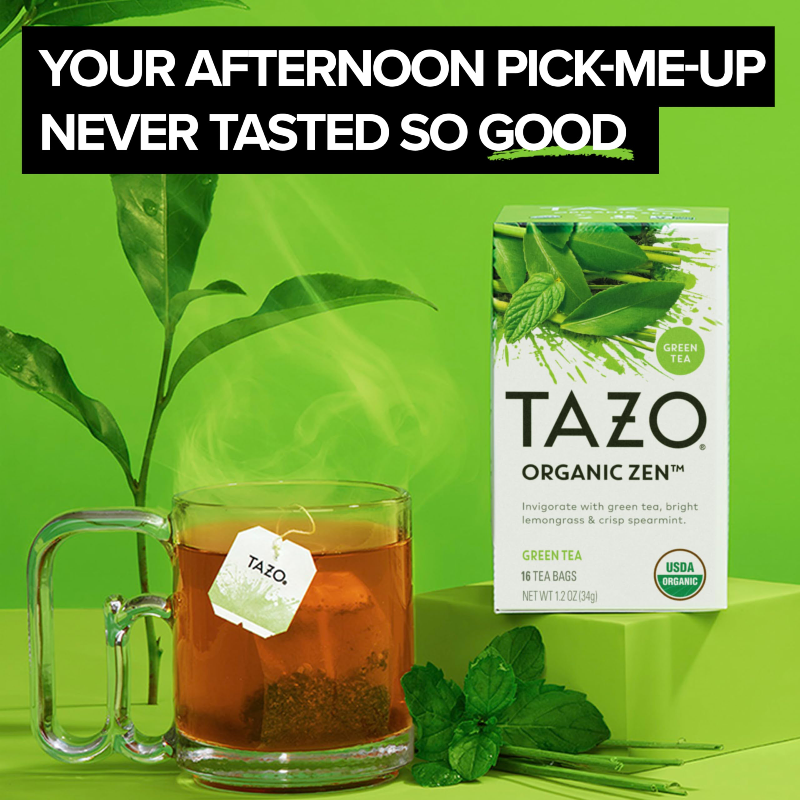 Tazo Organic Zen tea bag and box packaging