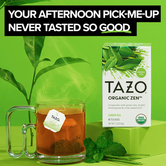 Tazo Organic Zen tea bag and box packaging