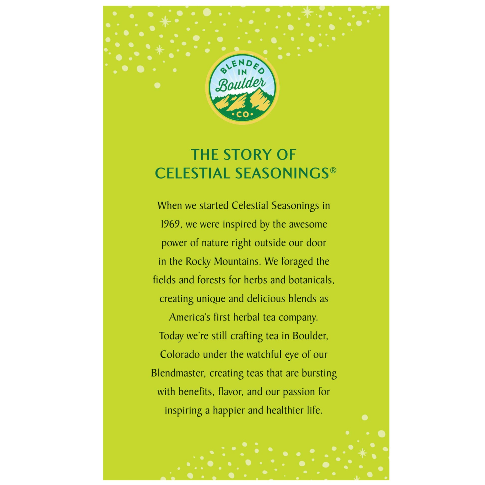 Back of packaging showing brewing instructions for Celestial Seasonings tea