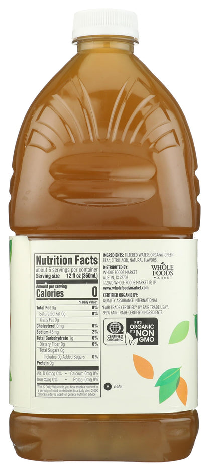Organic unsweetened green tea 64 fluid ounce bottle label