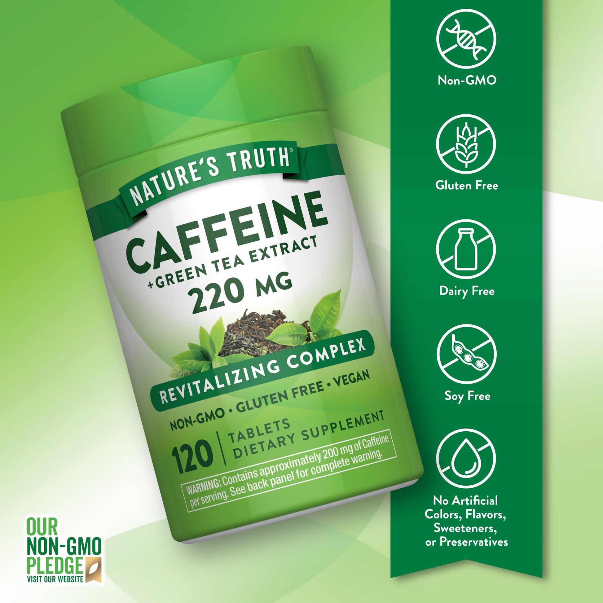 Back of Nature's Truth caffeine tablets bottle showing ingredients