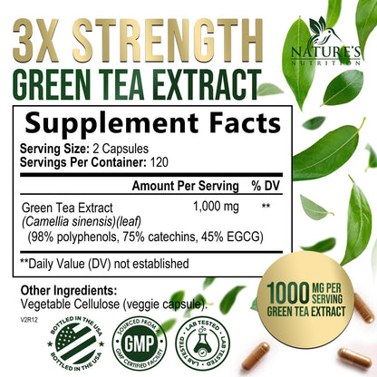 Nature's Nutrition Green Tea Extract 240 capsules label details