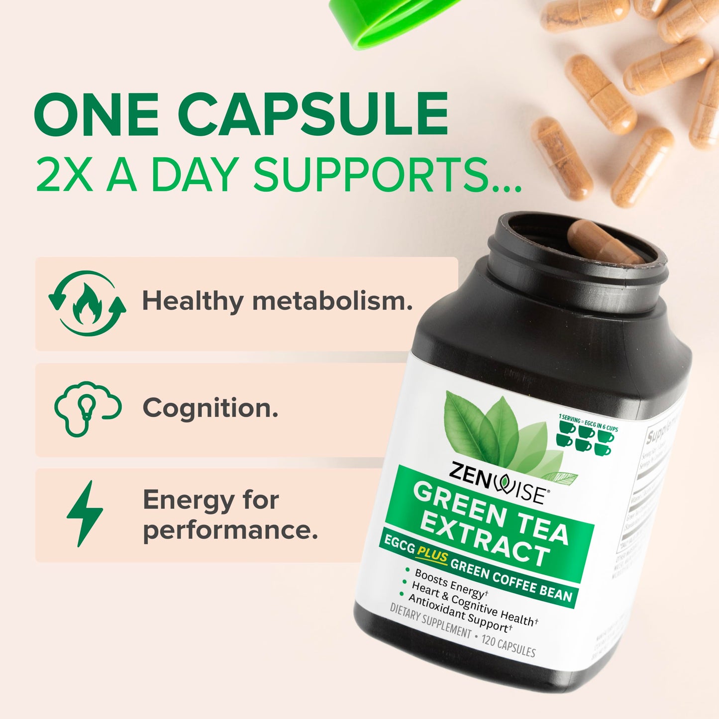 Side view of Zenwise Health Green Tea Extract bottle showing ingredients