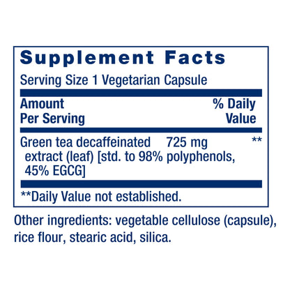 Close up of Life Extension Mega Green Tea Extract vegetarian capsules