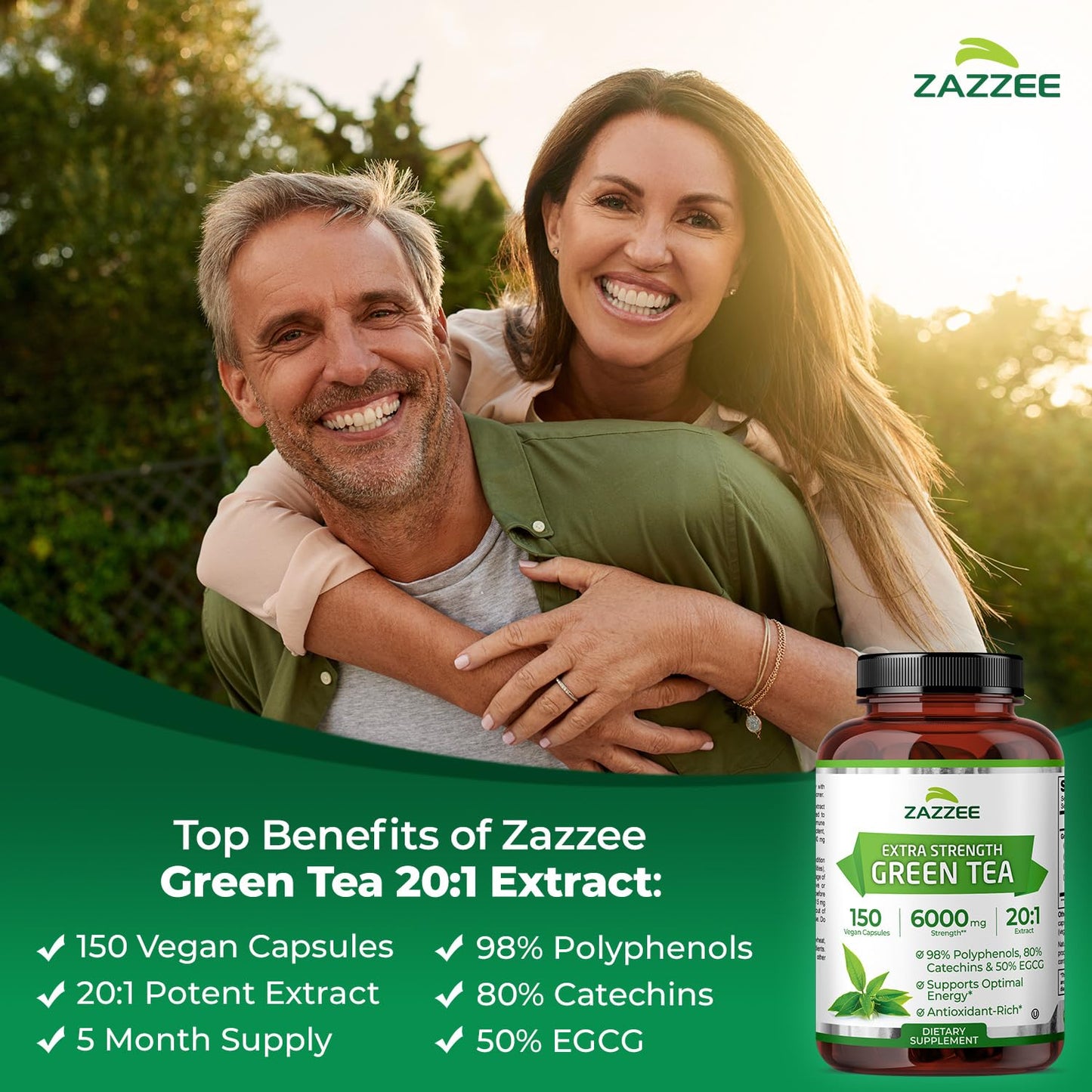 Side profile of Zazzee 6000 milligram green tea supplement