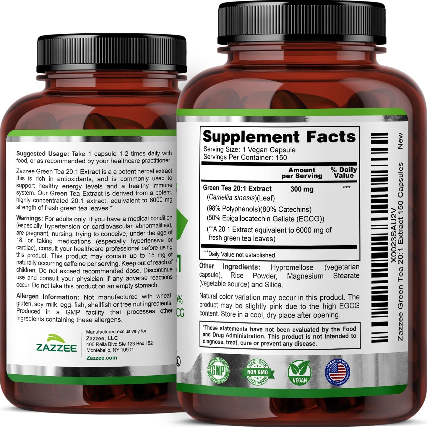 Premium Zazzee green tea antioxidant supplement packaging