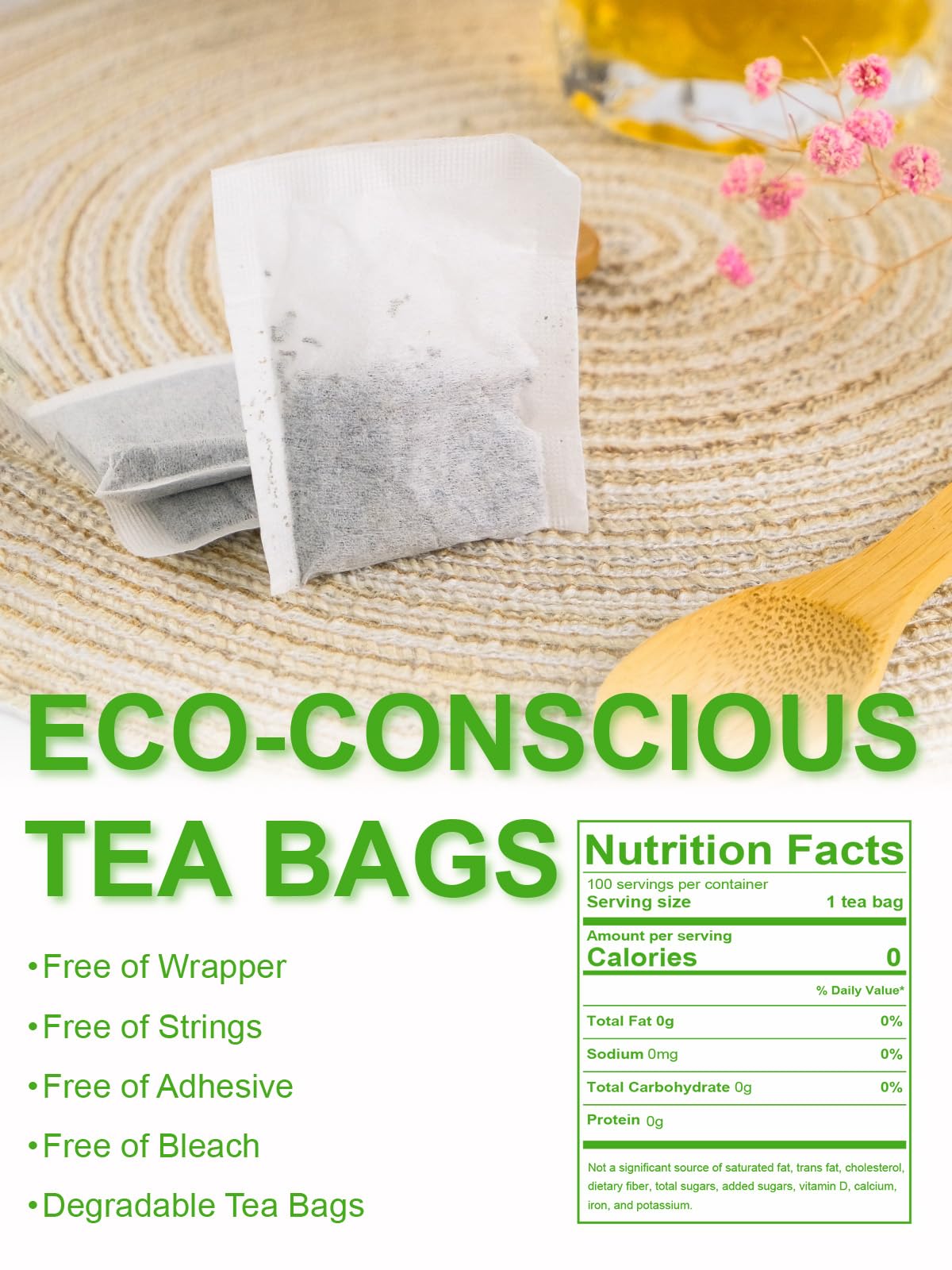 TeeLux Green Tea Bags packaging showing 100 count and antioxidant support