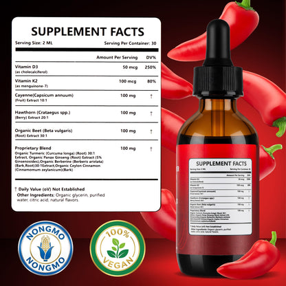 Close up of the liquid dropper formula featuring vitamin D3 and K2.