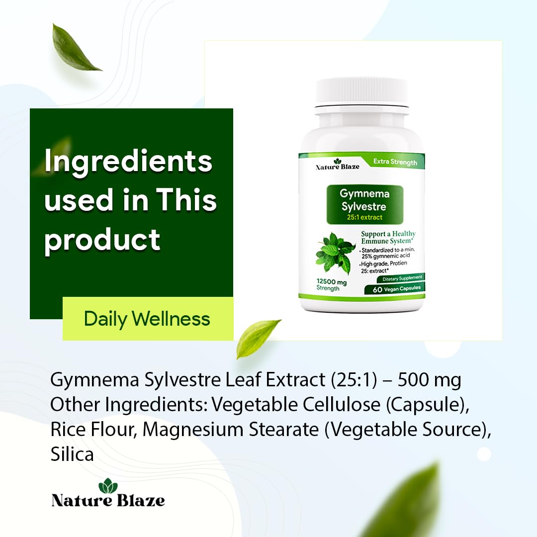Side panel of Nature Blaze Gurmar supplement bottle highlighting 60 vegan capsules count.