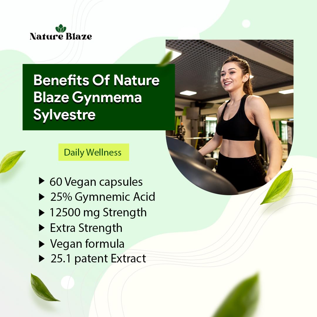 Authentic Nature Blaze Gymnema Sylvestre supplement bottle showing 25 percent gymnemic acid standardization.