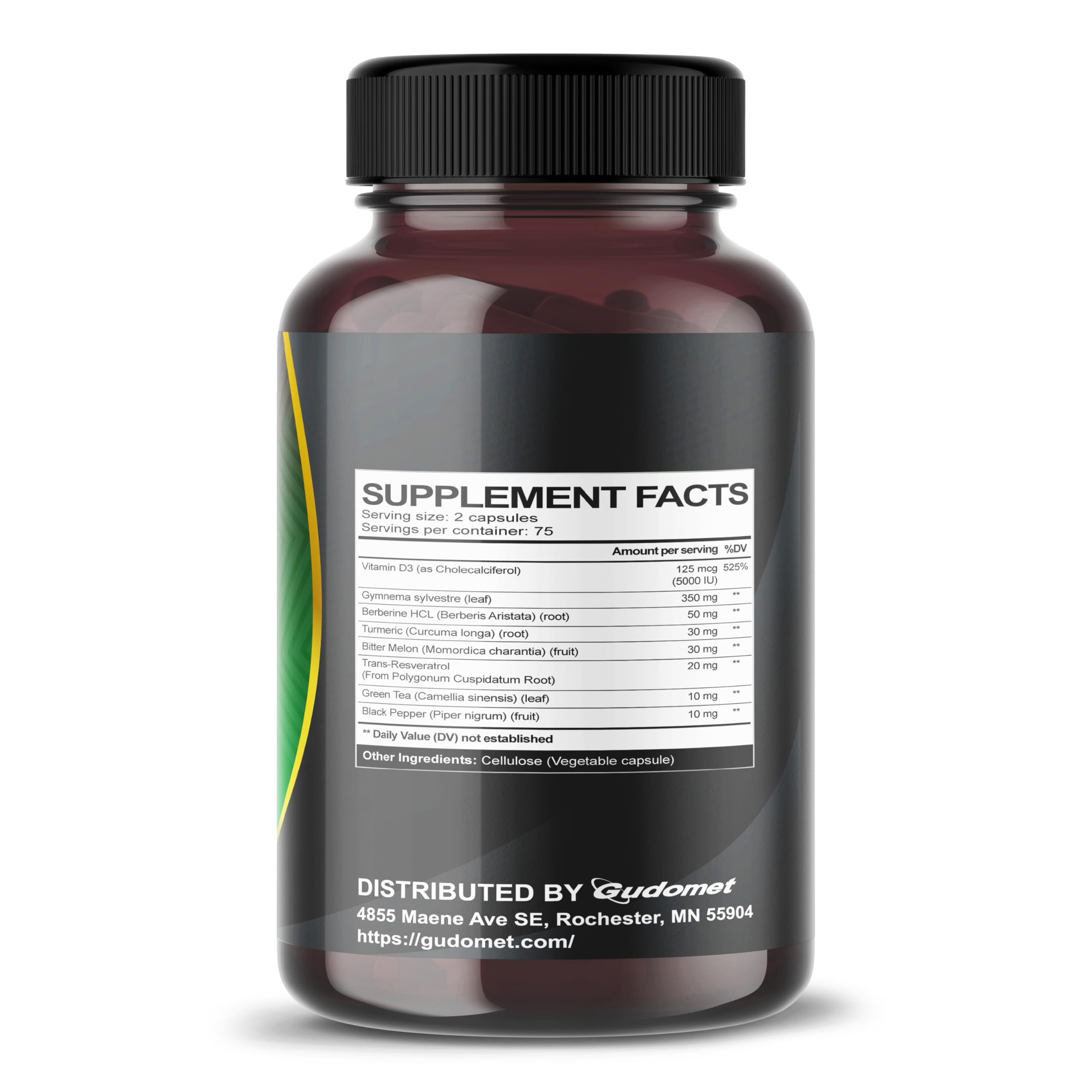 Gudomet 8 in 1 daily herbal complex capsules packaging details highlighting the five month supply