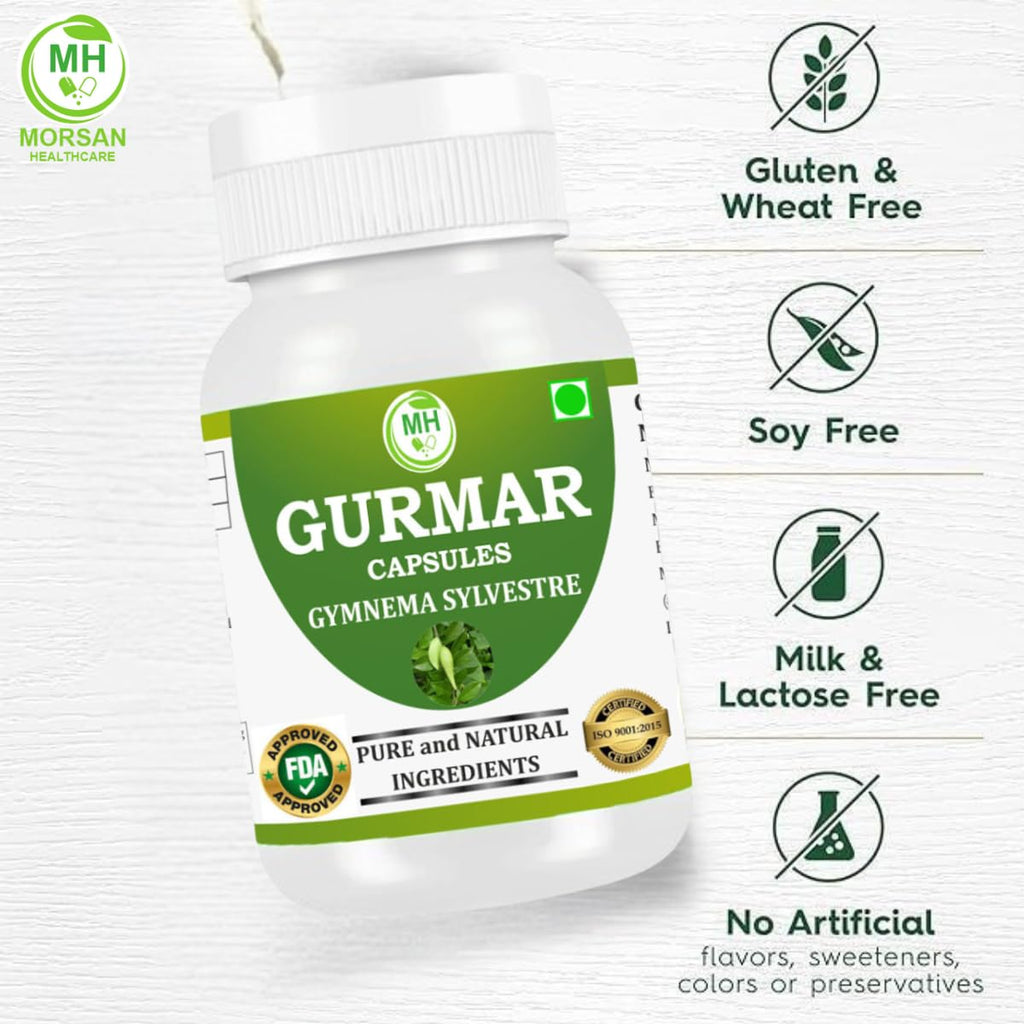 Full perspective of Morsan Healthcare Gymnema Sylvestre bottle showing secure seal for optimal preservation