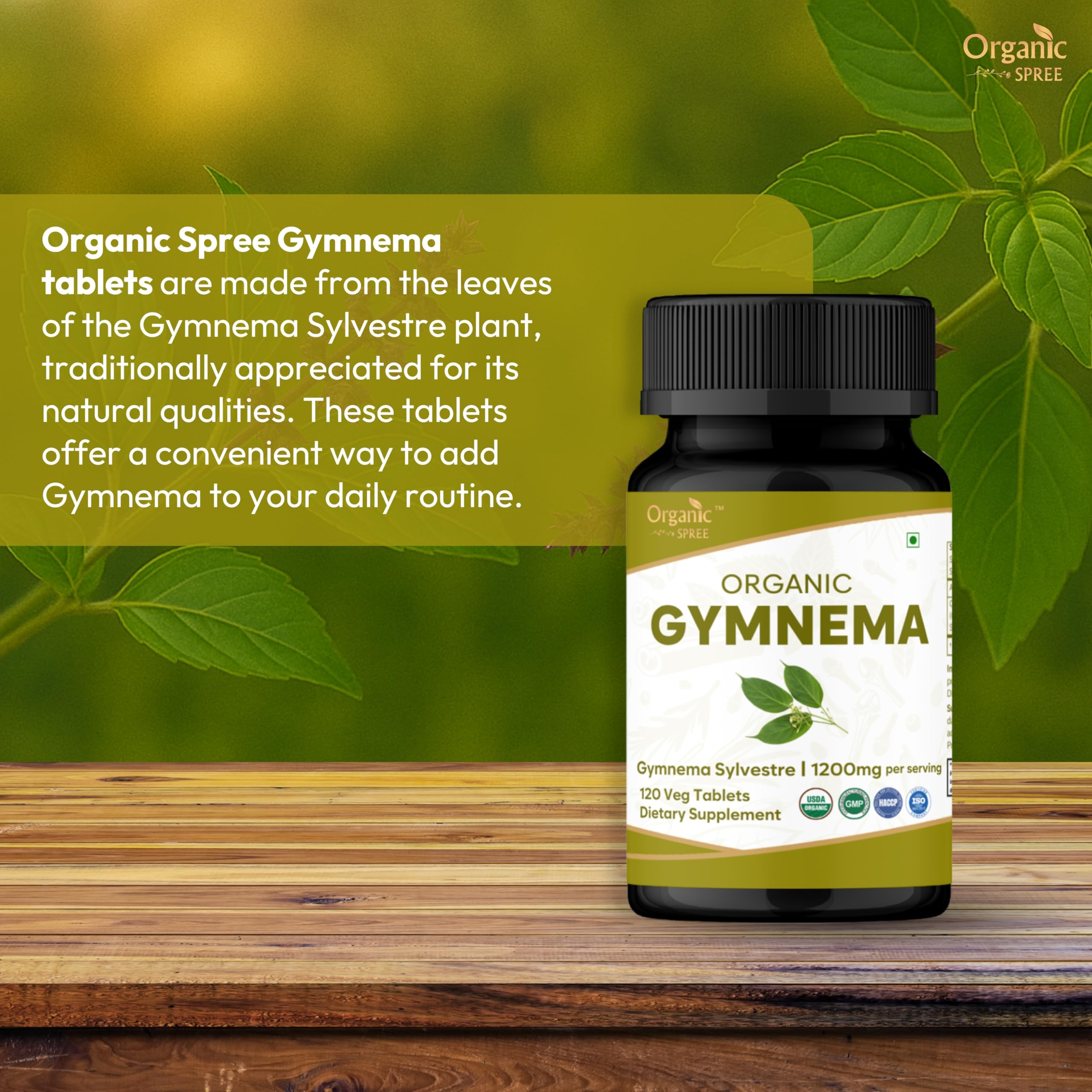 Organic Spree Gymnema Sylvestre supplement bottle showing USDA Organic seal