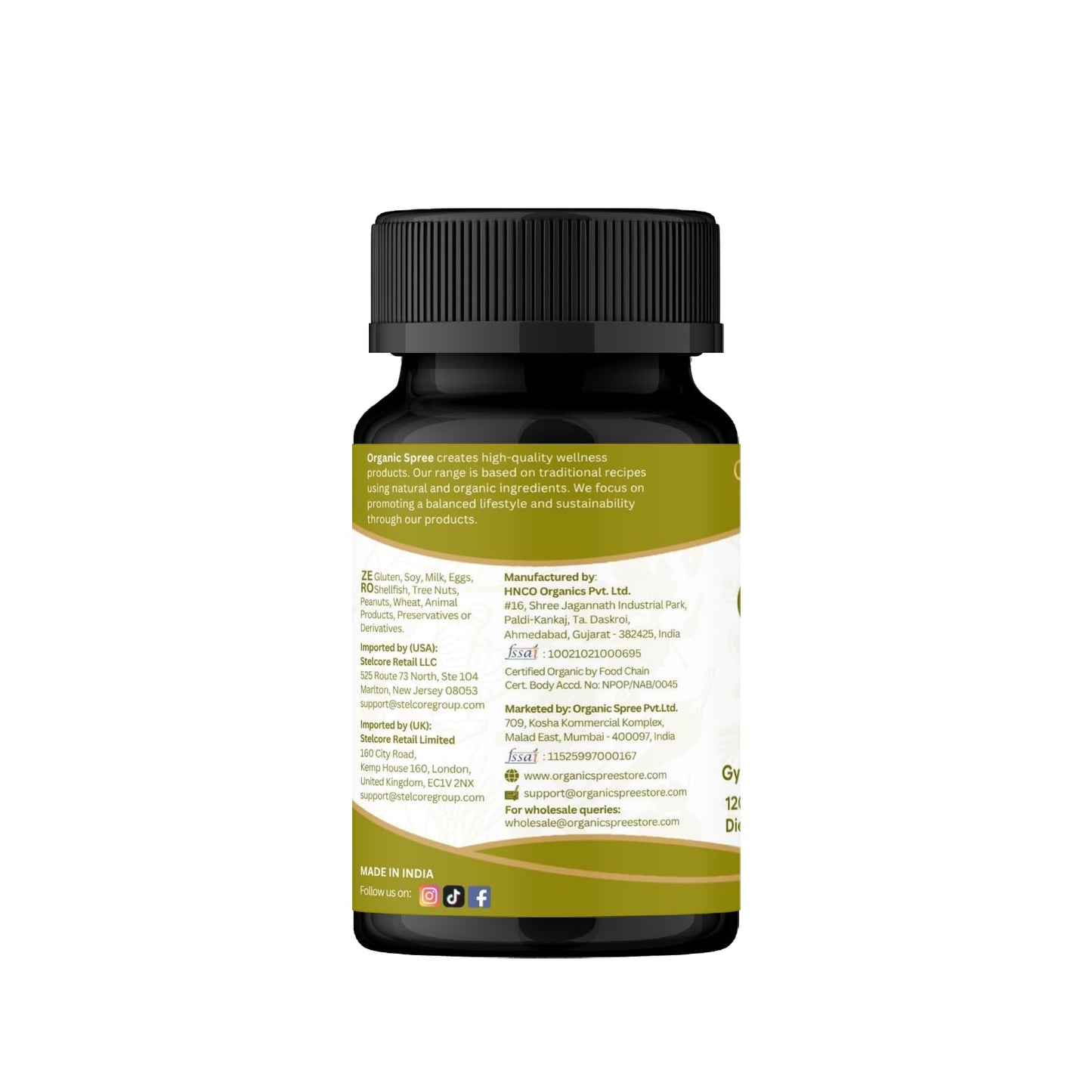 Organic Spree Gymnema tablets serving size and usage instructions view