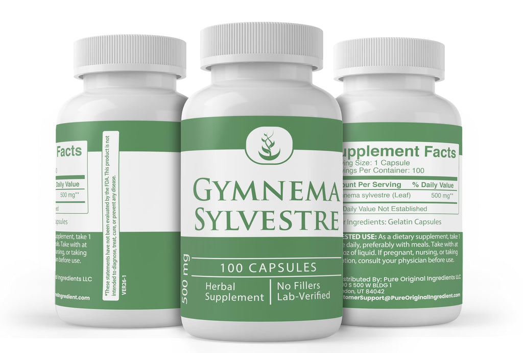 Single ingredient blood sugar support capsules by Pure Original Ingredients displayed on clean surface