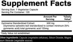 Oxify Super Gymnema 500mg leaf extract bottle showing supplement facts ingredient panel
