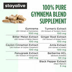 STAY ALIVE Gymnema Sylvestre 9-in-1 herbal synergy capsules nutritional facts panel closeup