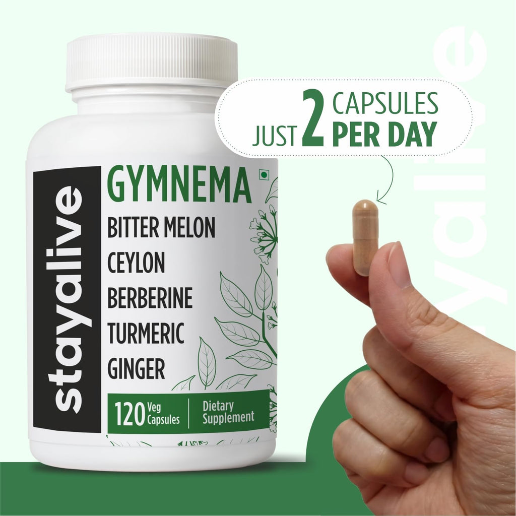 STAY ALIVE Gymnema Sylvestre daily metabolic wellness capsules safety instructions packaging view