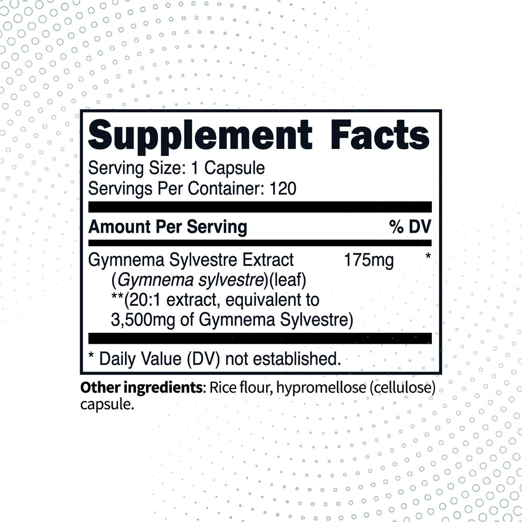 Type Zero Gymnema Sylvestre dietary supplement nutritional facts label displaying clean non GMO ingredients.