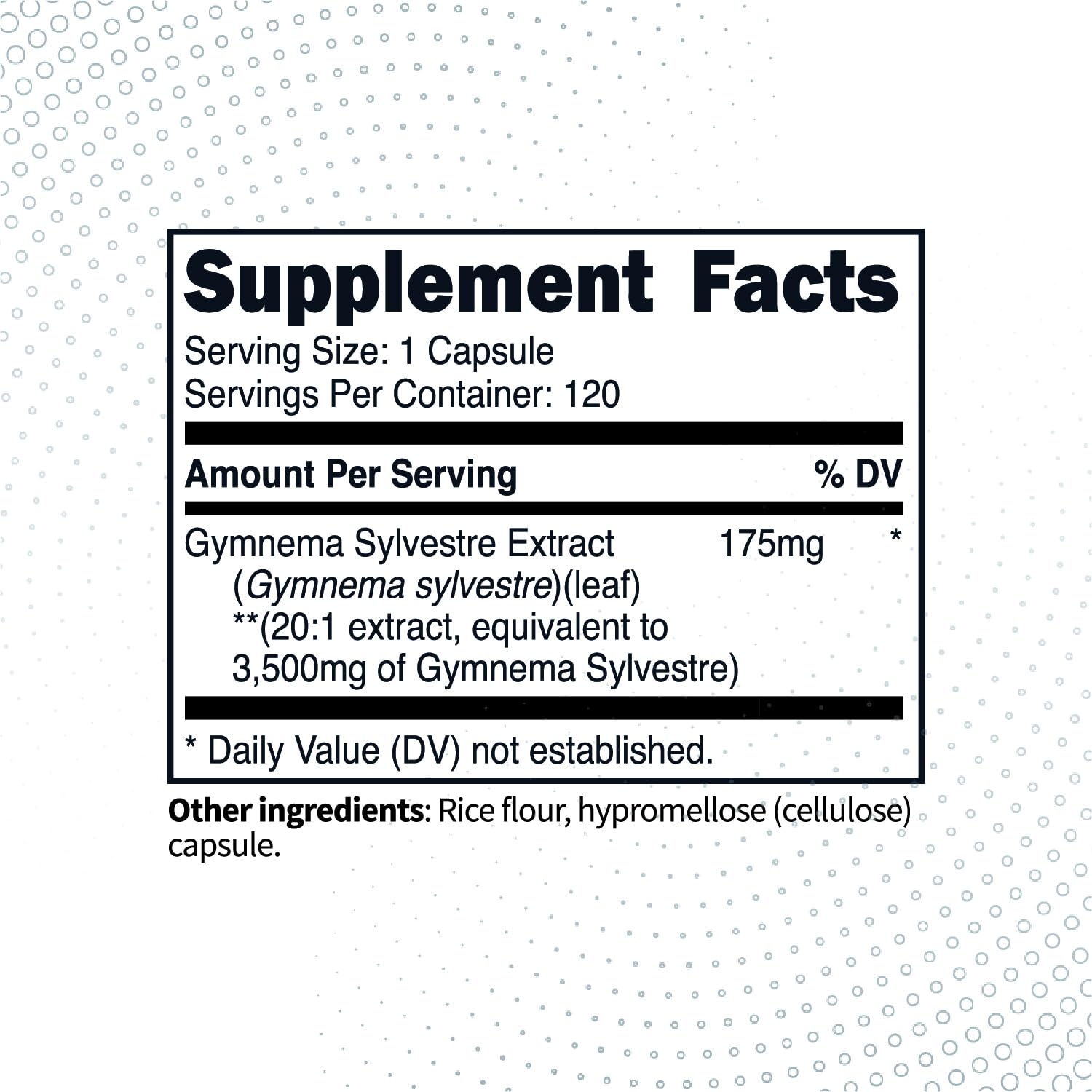 Type Zero Gymnema Sylvestre dietary supplement nutritional facts label displaying clean non GMO ingredients.