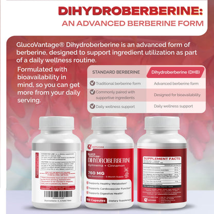 Premium Camvora Dihydroberberine 150 capsules label with gluten free and non GMO claims