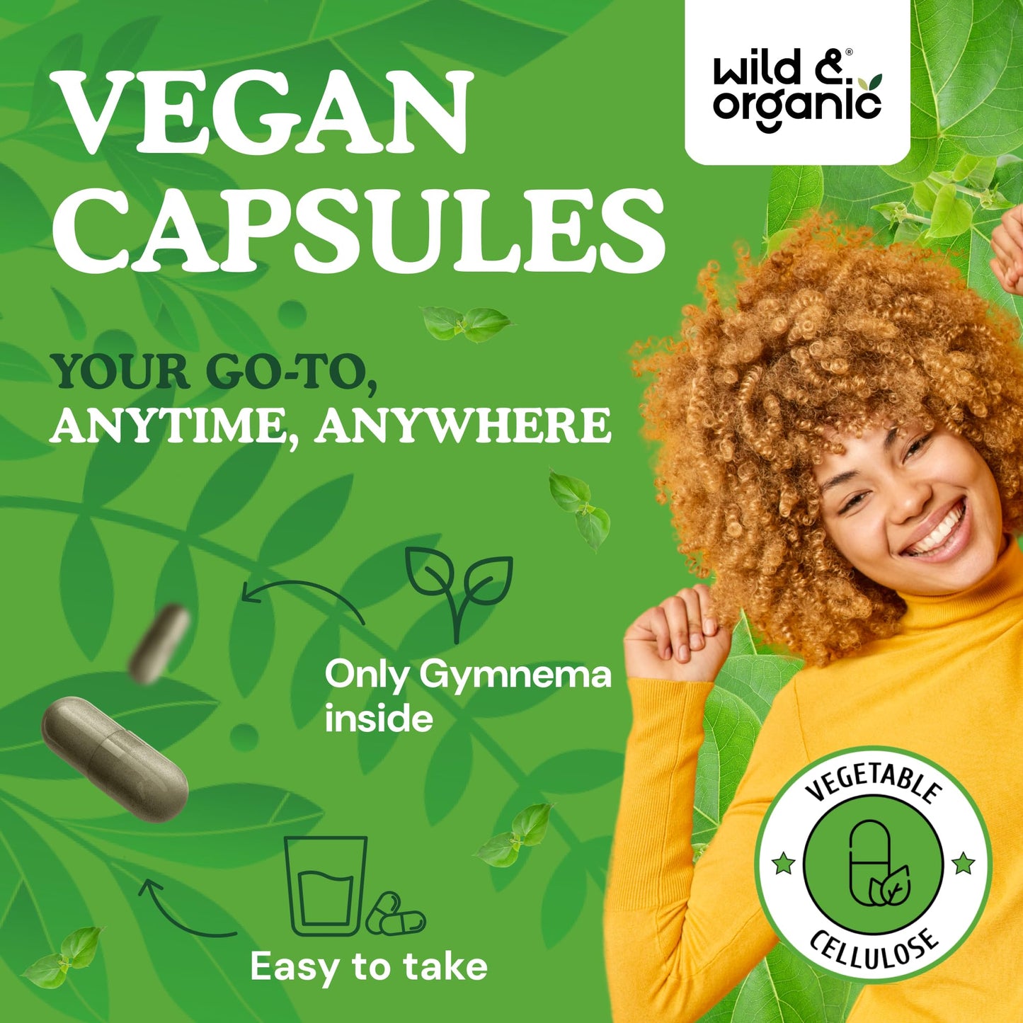 Close up of the vegetable cellulose capsules highlighting the clean USA manufactured premium formula.