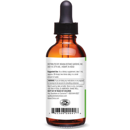 Side profile of the non GMO gluten free USA imported Botanic Choice sugar destroyer liquid extract packaging.