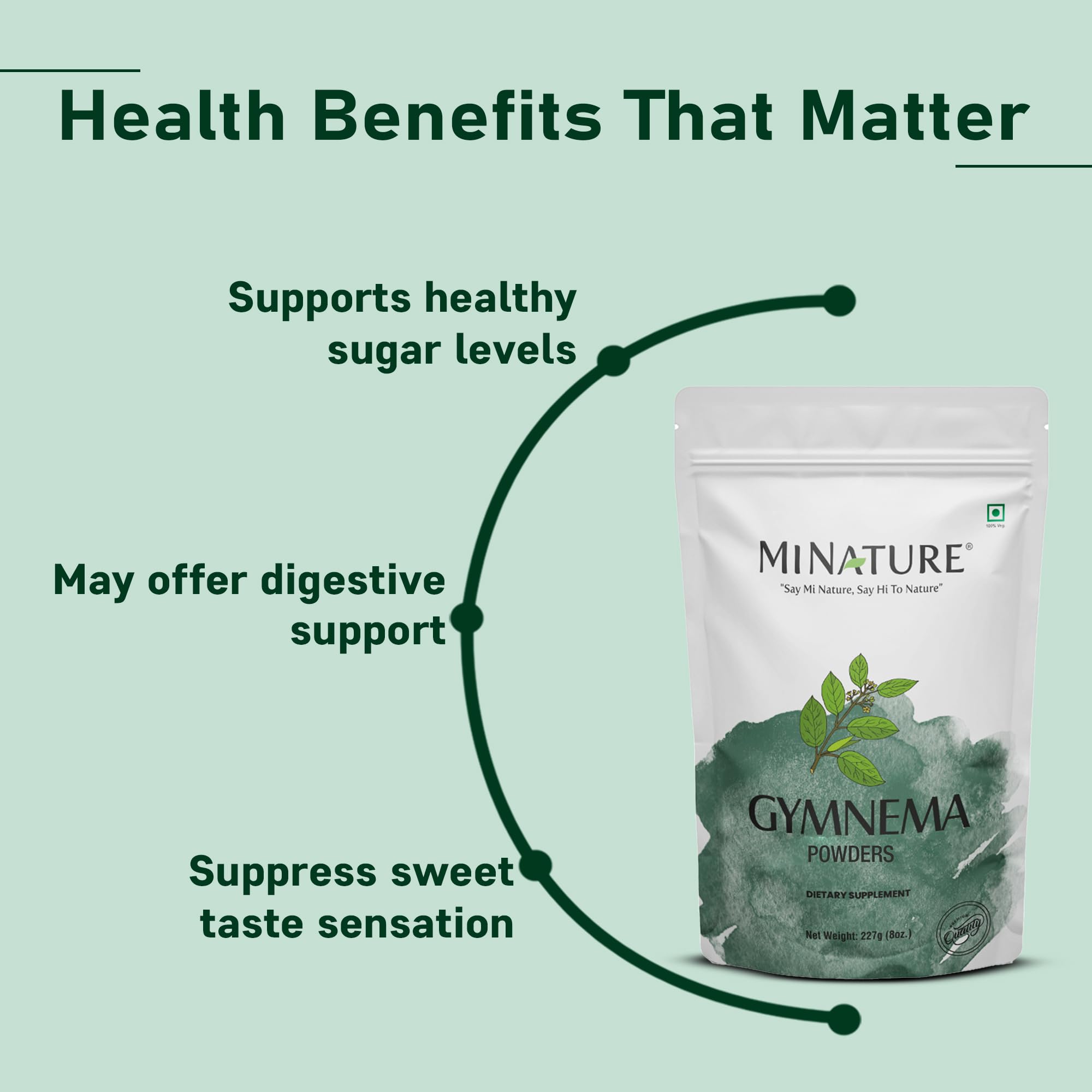 Pure natural Gurmar powder supplement bag showing organic non-GMO labels.