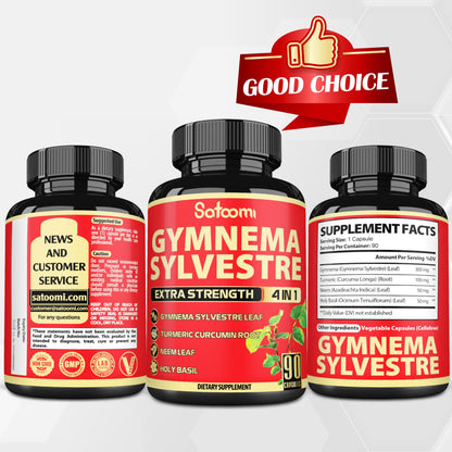 Side view of Satoomi Gymnema Sylvestre and turmeric curcumin root extract product packaging