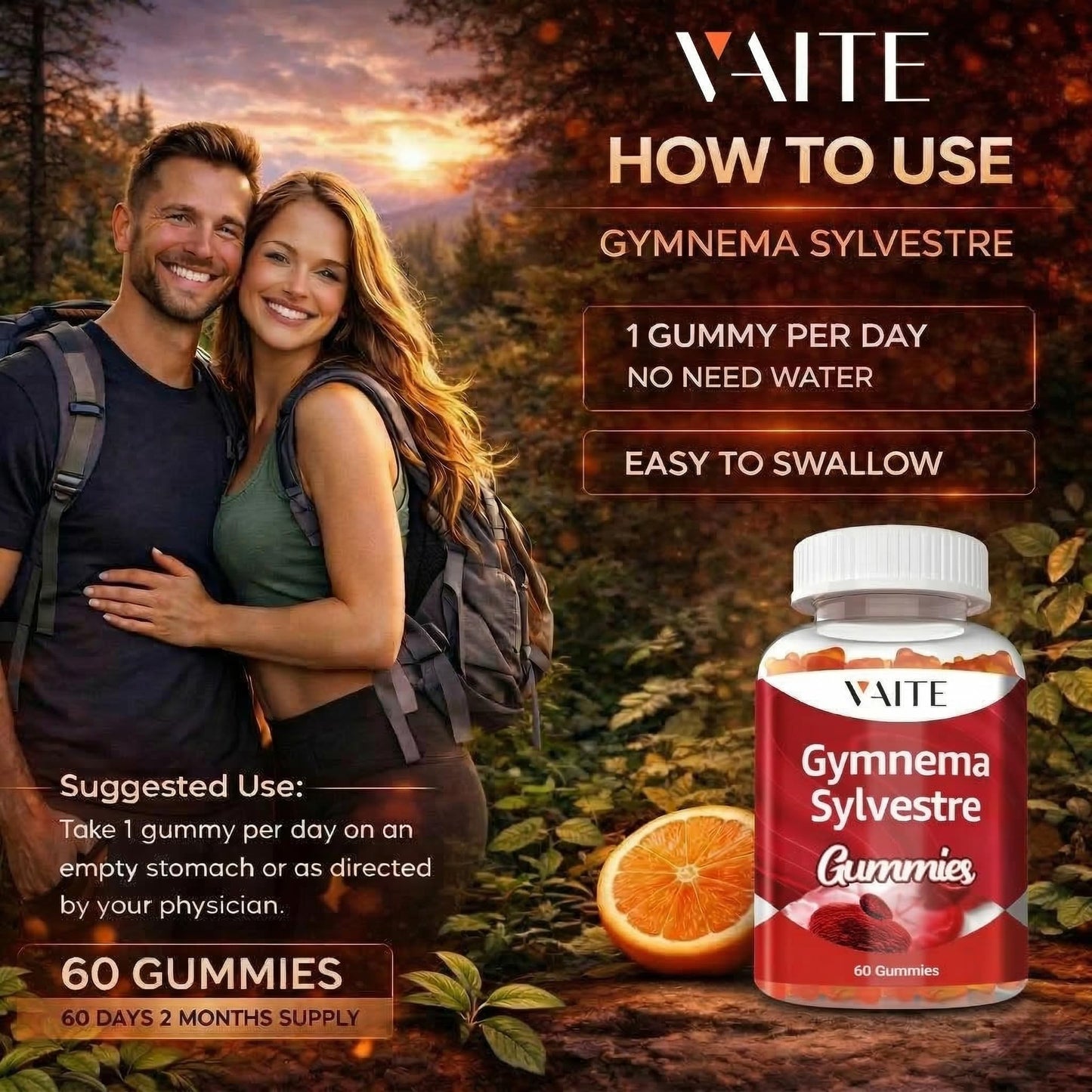 Close up view of the plant based chewable gummies for managing glucose levels and sugar cravings