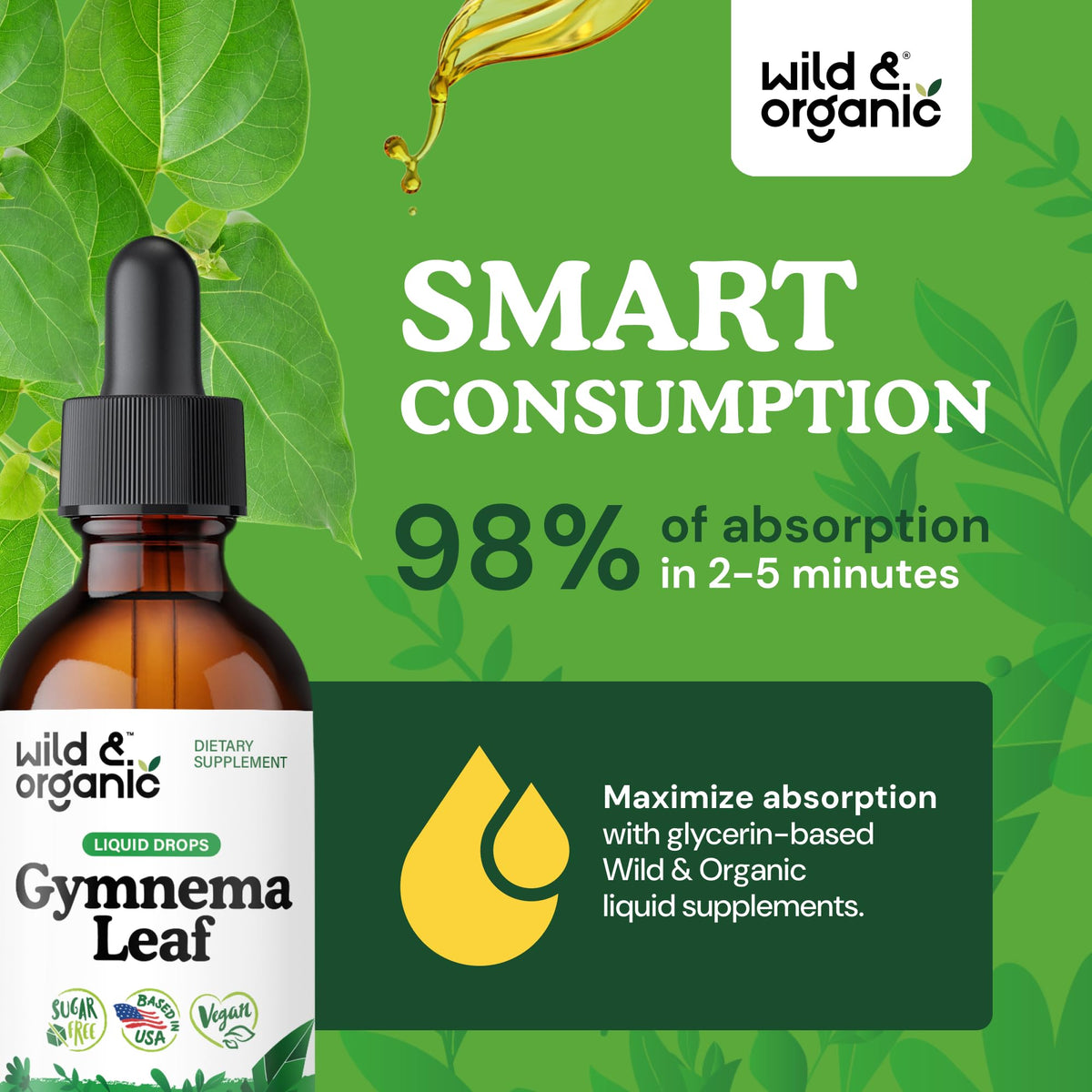 Wild And Organic Gymnema sugar free dietary drops 2 fluid ounce packaging details