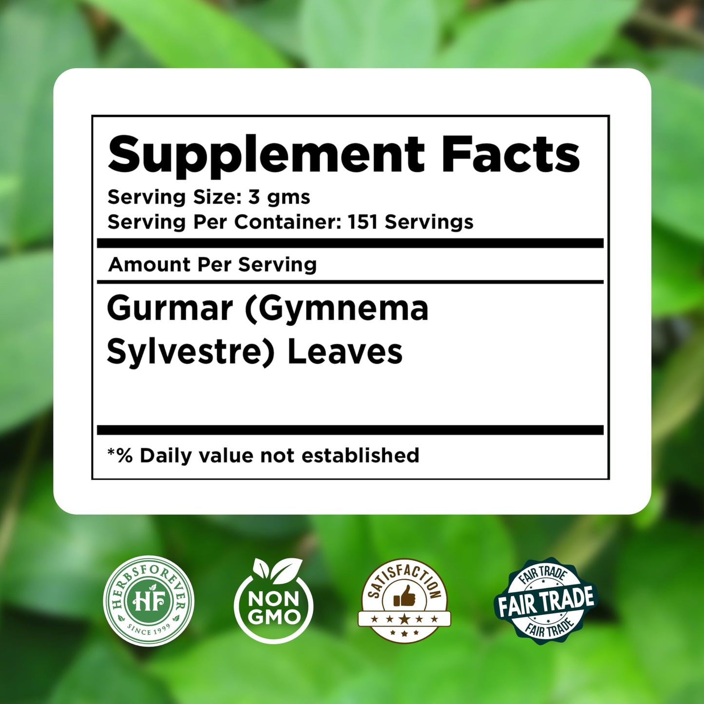 Close up of the micro pulverized green herbal powder texture from Herbsforever Gymnema Sylvestre package.