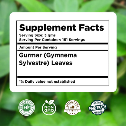 Close up of the micro pulverized green herbal powder texture from Herbsforever Gymnema Sylvestre package.
