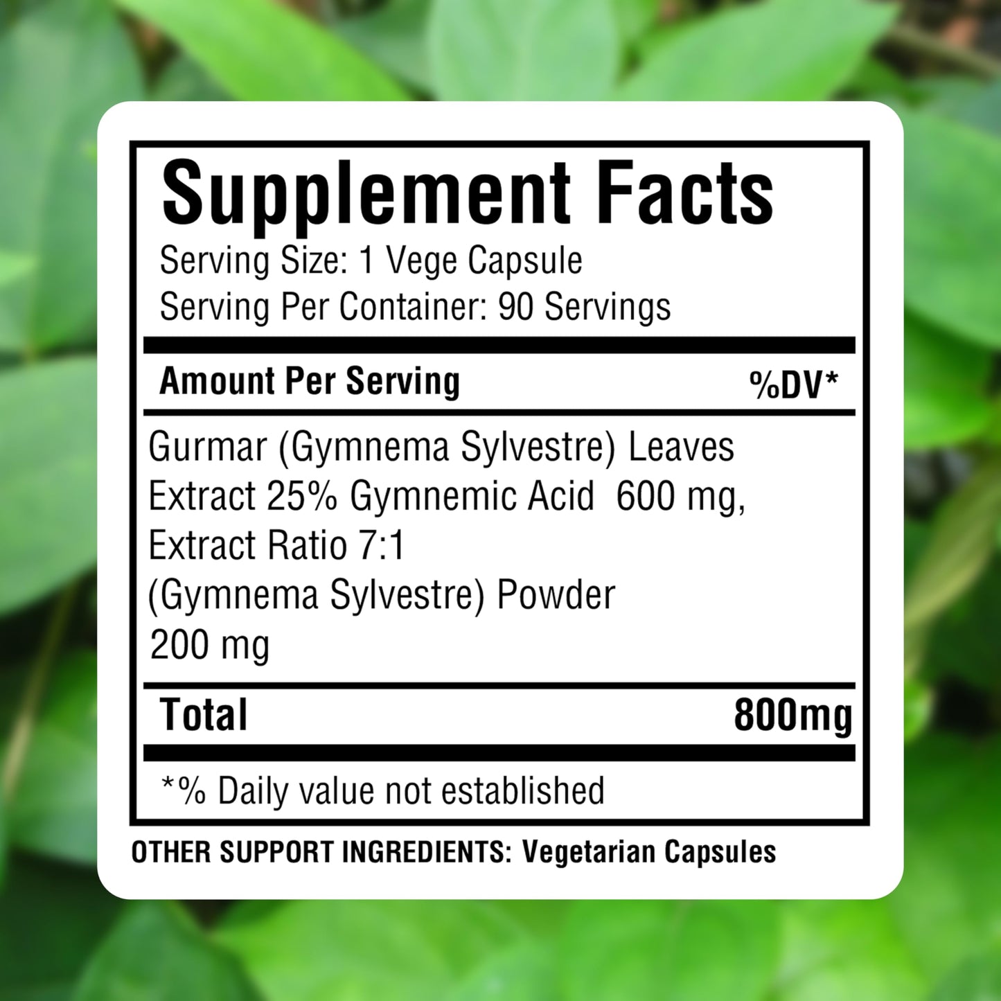 Herbsforever Gymnema Sylvestre non-GMO and vegan certification seals on bottle