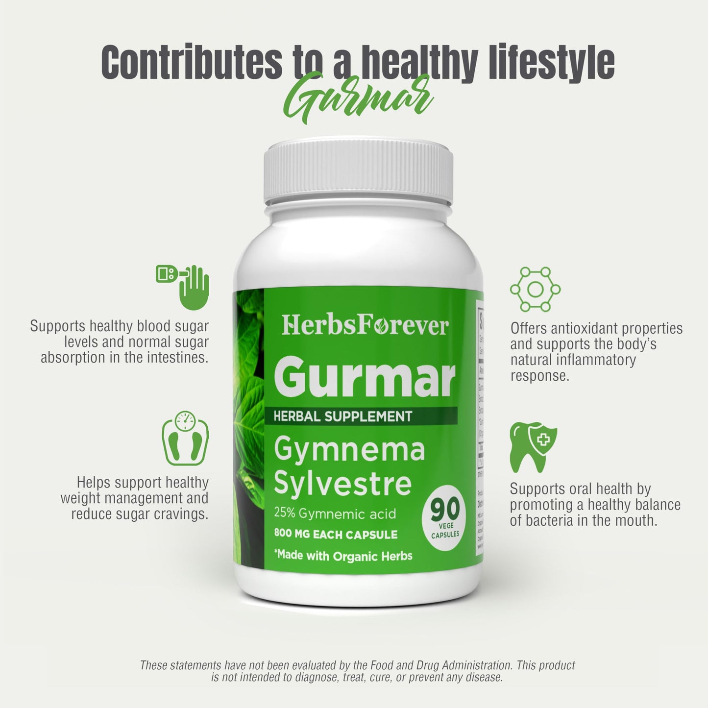 Two bottles of Herbsforever Gurmar 90 capsules showing full spectrum formula details