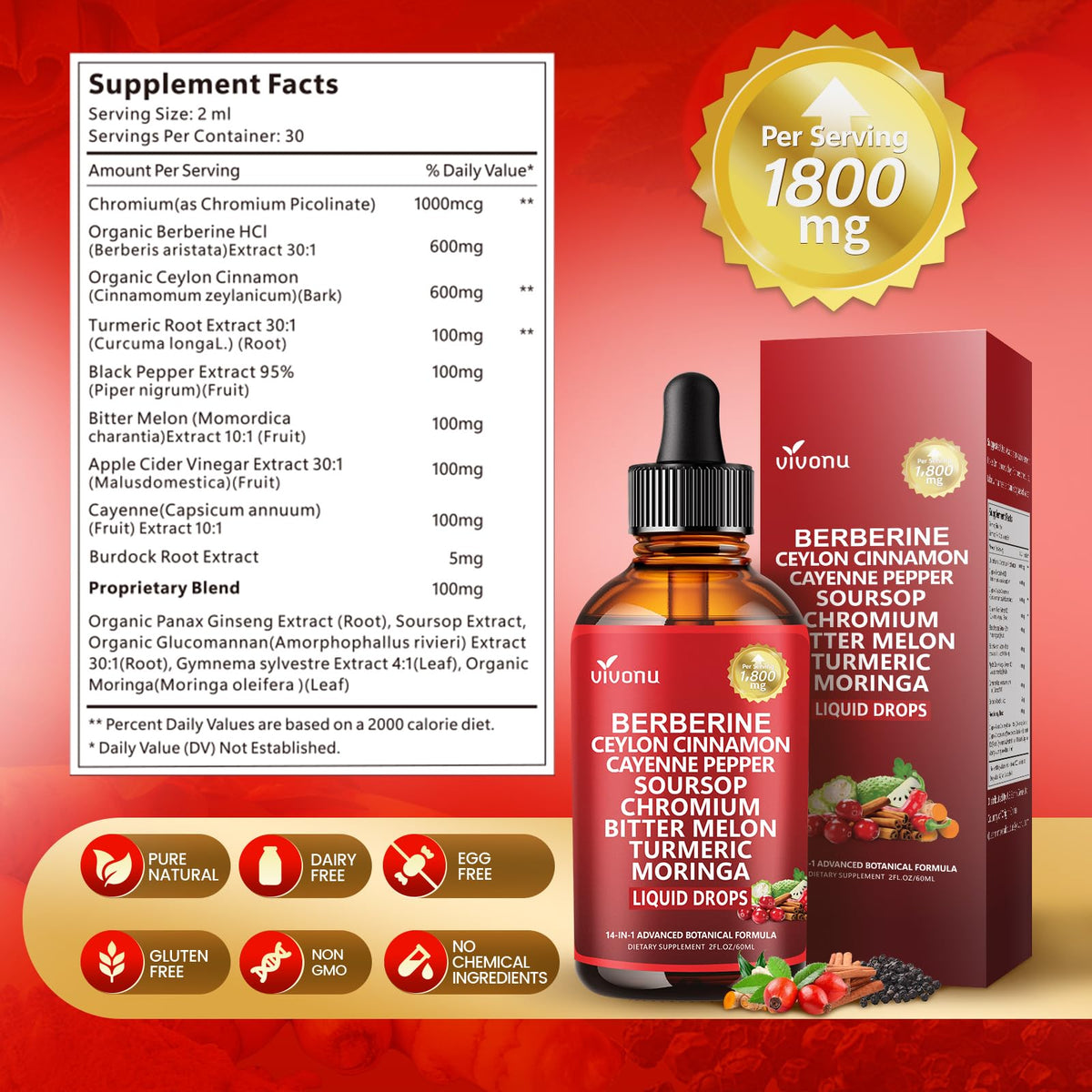 Full packaging view of the USA imported VivoNu berberine liquid tincture for wellness